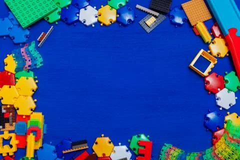 Children's developing games collect designer on a blue background Stock Photos