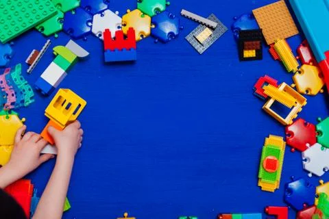 Children's developing games collect designer on a blue background Stock Photos