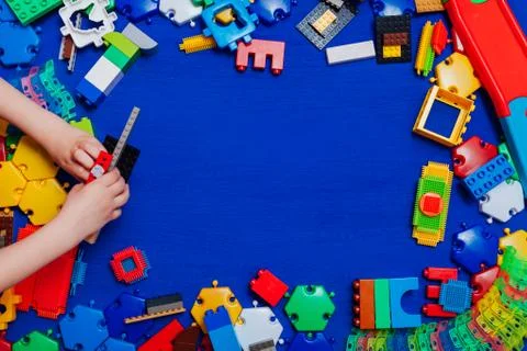 Children's developing games collect designer on a blue background Stock Photos