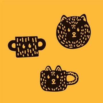 Children's dishes with an abstract pattern. Hand-drawn texture of a set of Stock Illustration