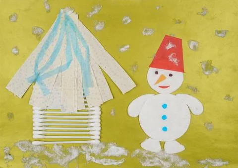 Children's DIY creativity paper snowman Stock Illustration