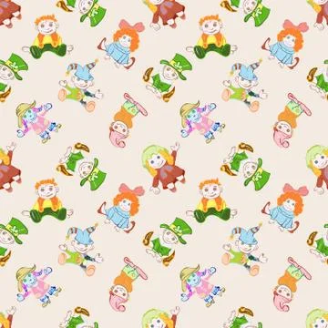 Children's dolls pattern in costumes 3 Stock Illustration