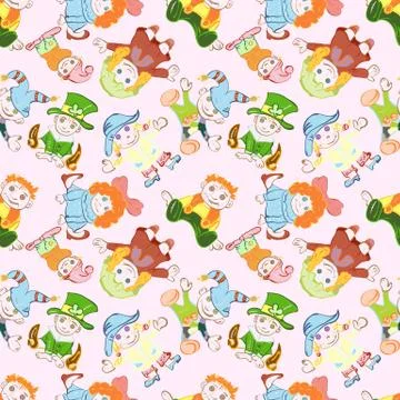 Children's dolls pattern in costumes 4 Stock Illustration