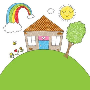 Children's doodle house Stock Illustration