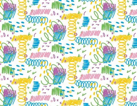 Children's doodle pattern, color print, bright colors, line drawn by hand, .. Stock Illustration