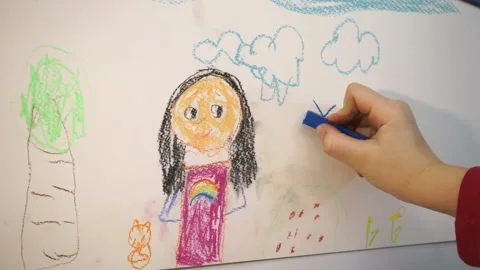 Children's drawing with colored crayons on paper Video stock 169074762