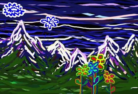 Children's drawing landscape Stock Illustration