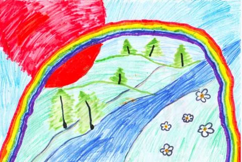 Children's drawing of a rainbow Stock Illustration