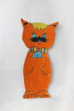 Children's drawing with red cat Stock Photos