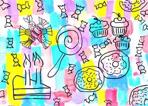 Children's drawing of a sweets background Stock-Illustration
