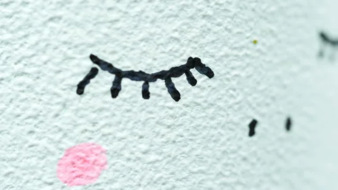 Children's drawing on a textural background. Close-up Stock Footage 102160938