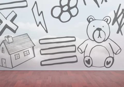Children's drawings on wall Stockillustratie