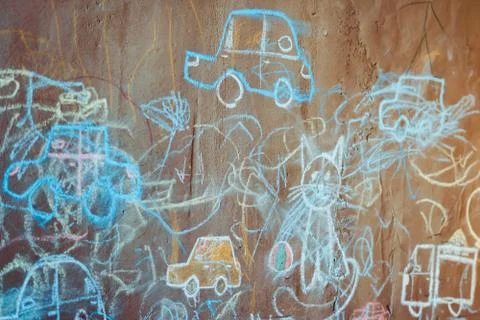 Children's drawings on the wall Stock Photos