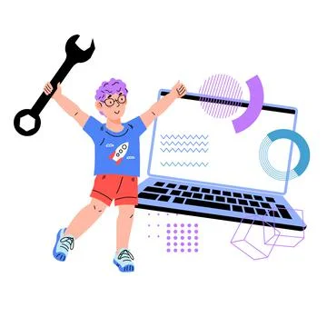 Childrens education and e-learning. Technical and computer education, vector. Stock Illustration