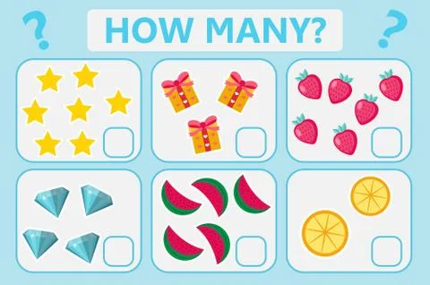 Childrens educational logic game. Mathematical task. How many. Vector illus.. Stock Illustration