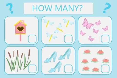 Childrens educational logic game. Mathematical task. How many. Vector Stock Illustration