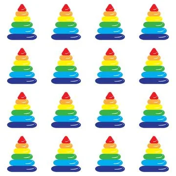 Childrens educational toy pyramid with multi colored rings. Seamless pattern. Stock Illustration