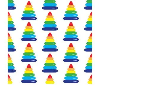 Childrens educational toy pyramid with multi colored rings. Seamless pattern. Stock Illustration