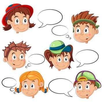 Children's Faces with Speech Bubbles Stock Illustration