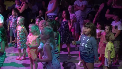 Children's festival, animation program. Mini disco for kids. The children are Video stock 145120838