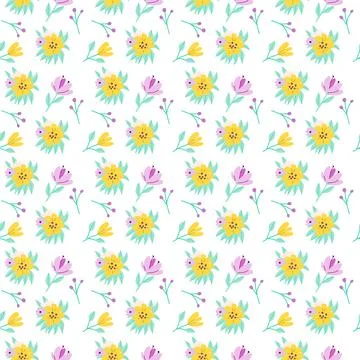 Childrens flowers pattern set. Cute floral elements in hand drawn style. Stockillustratie