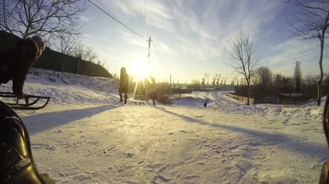 Children's fun is sledding. Stock Footage 45985404