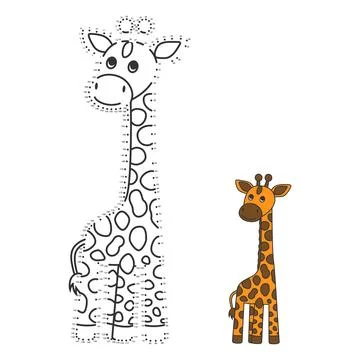 Childrens game coloring book. Draw a giraffe from point to point 스톡 일러스트