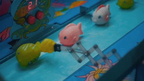 Children's gaming machine with rubber fish.  Stock Footage 106090413