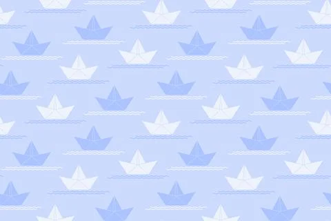 Children's gentle seamless pattern with paper boats. Print for textiles, cl.. Stock Illustration