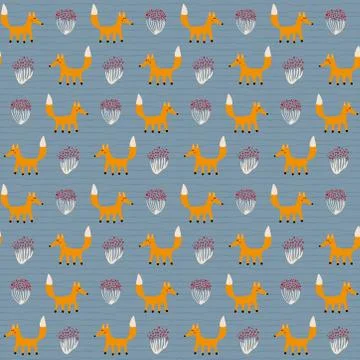 Children's gray background with a Fox and white bushes Stock Illustration