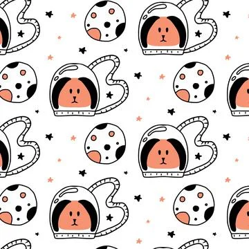 Childrens hand-drawn pattern with dog astronaut Stock Illustration