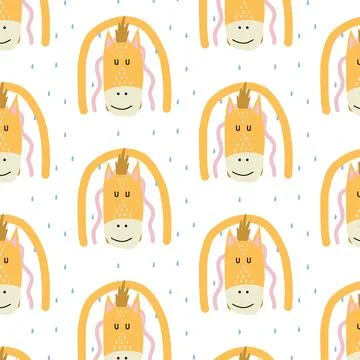 Childrens hand-drawn pattern with horses Stock Illustration