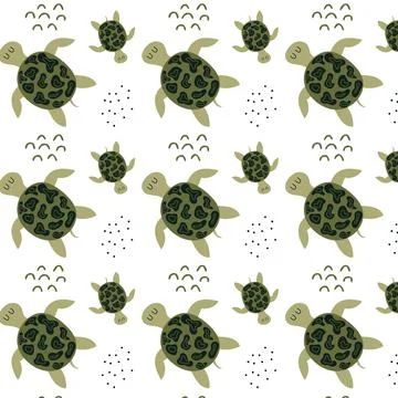 Childrens hand-drawn pattern with turtles Stock Illustration