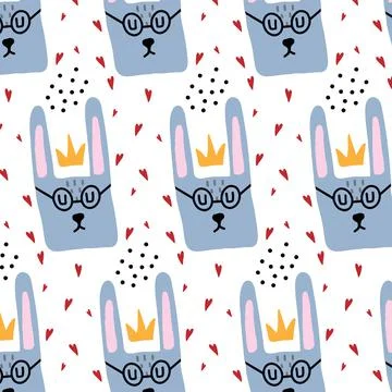 Childrens hand-drawn seamless pattern with hare Stock Illustration