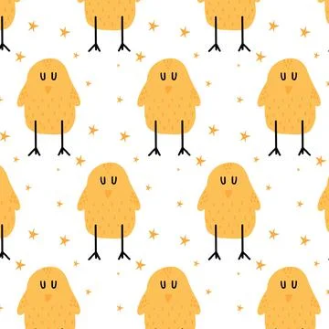 Childrens hand-drawn seamless pattern with chicken Stock Illustration