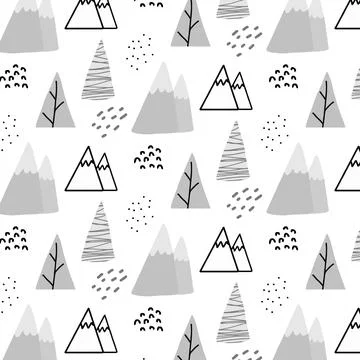 Childrens hand-drawn seamless pattern with hill Stock Illustration