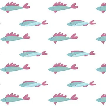 Childrens hand-drawn seamless pattern with fishes. Stock Illustration