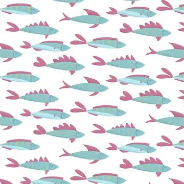 Childrens hand-drawn seamless pattern with fishes. Stock Illustration