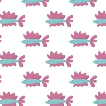 Childrens hand-drawn seamless pattern with fishes. Stock Illustration