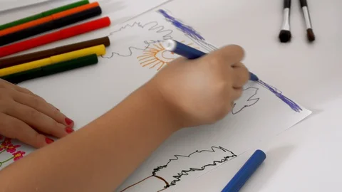 Children's hands draw, close-up Stock Footage 102428027