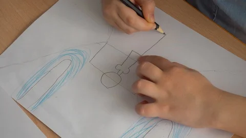 Children's hands draw with crayons Stock Footage 114752306