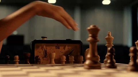 Children's hands move chess pieces on the chessboard Stock Footage 156707413