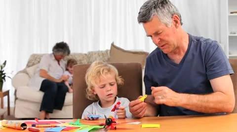 Childrens having differents activities with their Grandparents Stock Footage 2206054