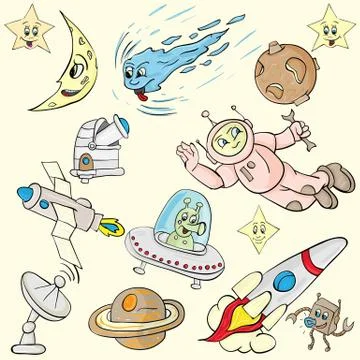 Childrens illustration with the characters on the space theme Stock Illustration