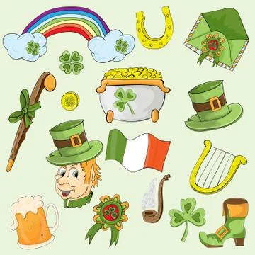 Childrens illustration elements for design of the Irish holiday St. Patricks Stock Illustration