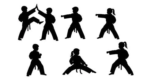 Children's Karate Class Silhouette Pack Stock Illustration