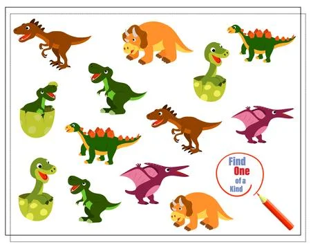 Children's logic game find the one of a kind. Dinosaurs and their children... Stock Illustration