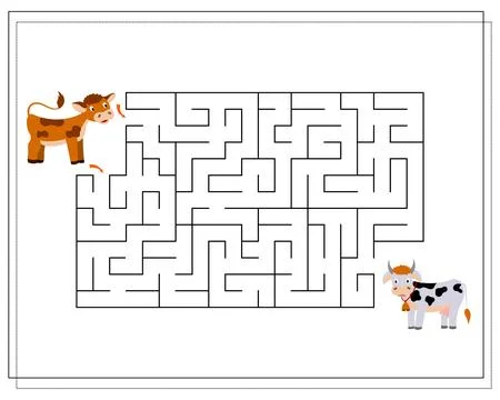 Children's logic game go through the maze. Guide the cows through the maze. V Stock Illustration