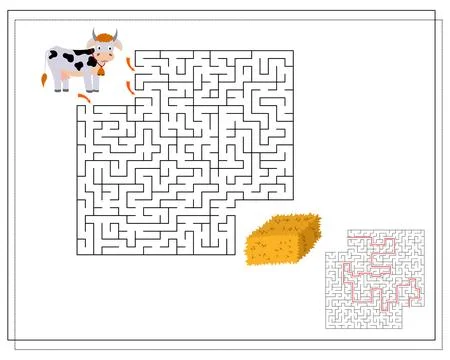 Children's logic game go through the maze. Guide the cows through the maze to Stock Illustration