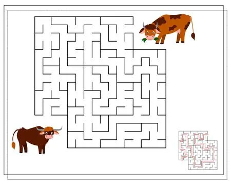 Children's logic game go through the maze. Guide the cows through the maze... Stock Illustration